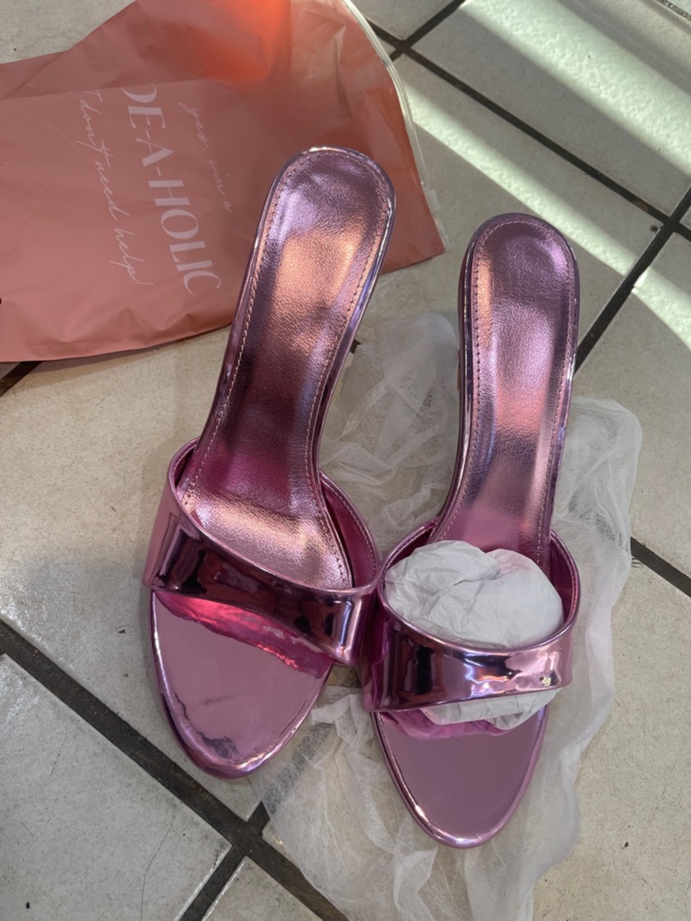 Metallic Pink Women's Slide Heels